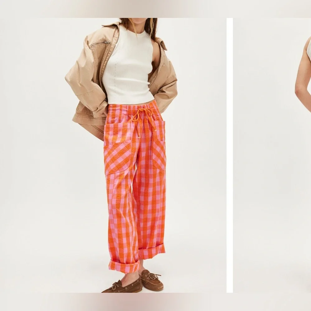 NWOT Free People Chime In Pull-On Pants - pink carnation combo - small
